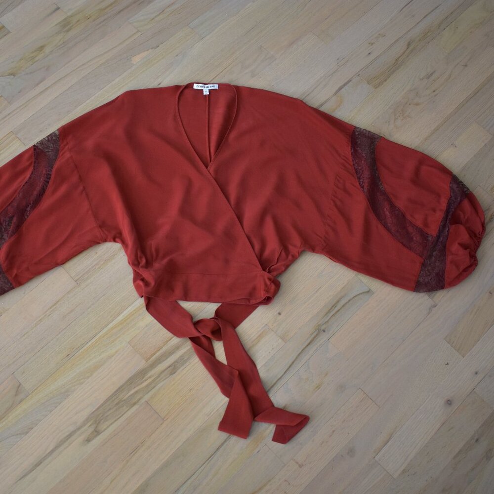 Elizabeth and James Women's Talia Garnet Balloon Sleeve Silk Wrap Blouse